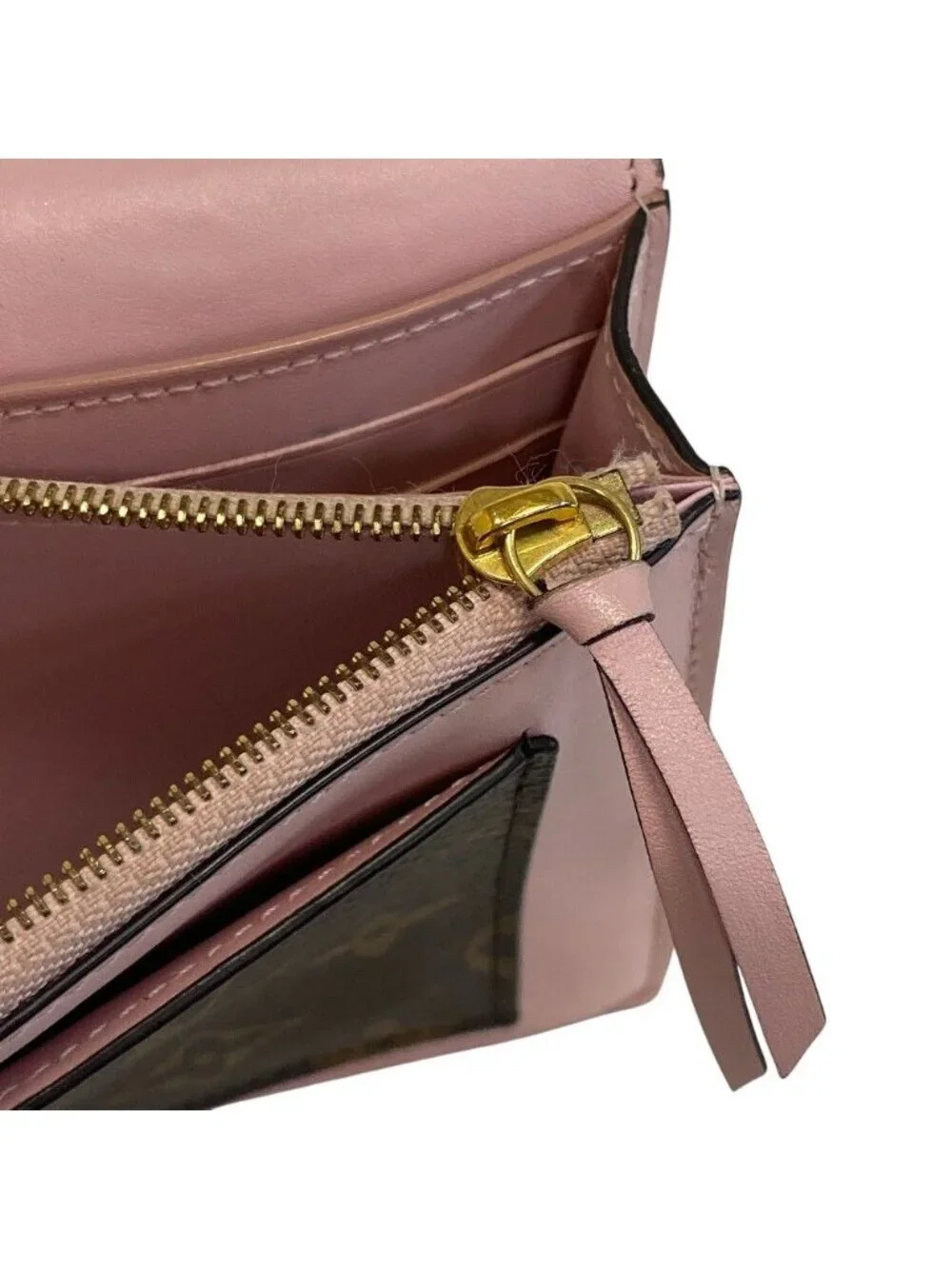 Louis Vuitton Monogram Portefeuille Flor Chain Shoulder Bag Leather Brown Pink